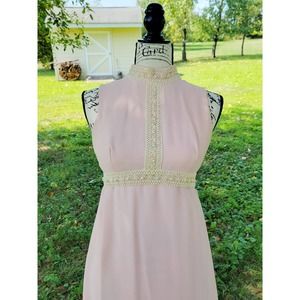 Vintage 60s Maxi Dress Pastel Pink Pearly Kawaii Lolita Prom Formal